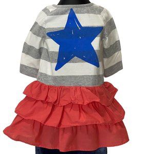 (4-116) Mini Boden Girls 2T Dress With Grey & White Stripes and a Blue Star
